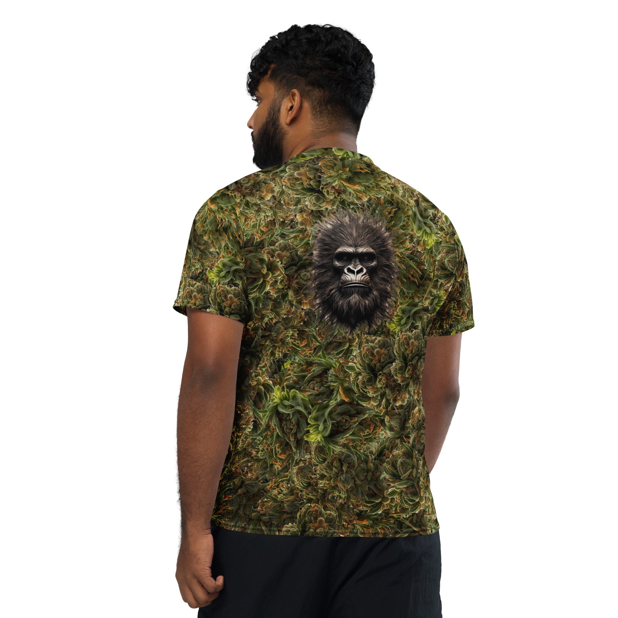 cannabis camo Recycled unisex sports jersey with Bigfoot face