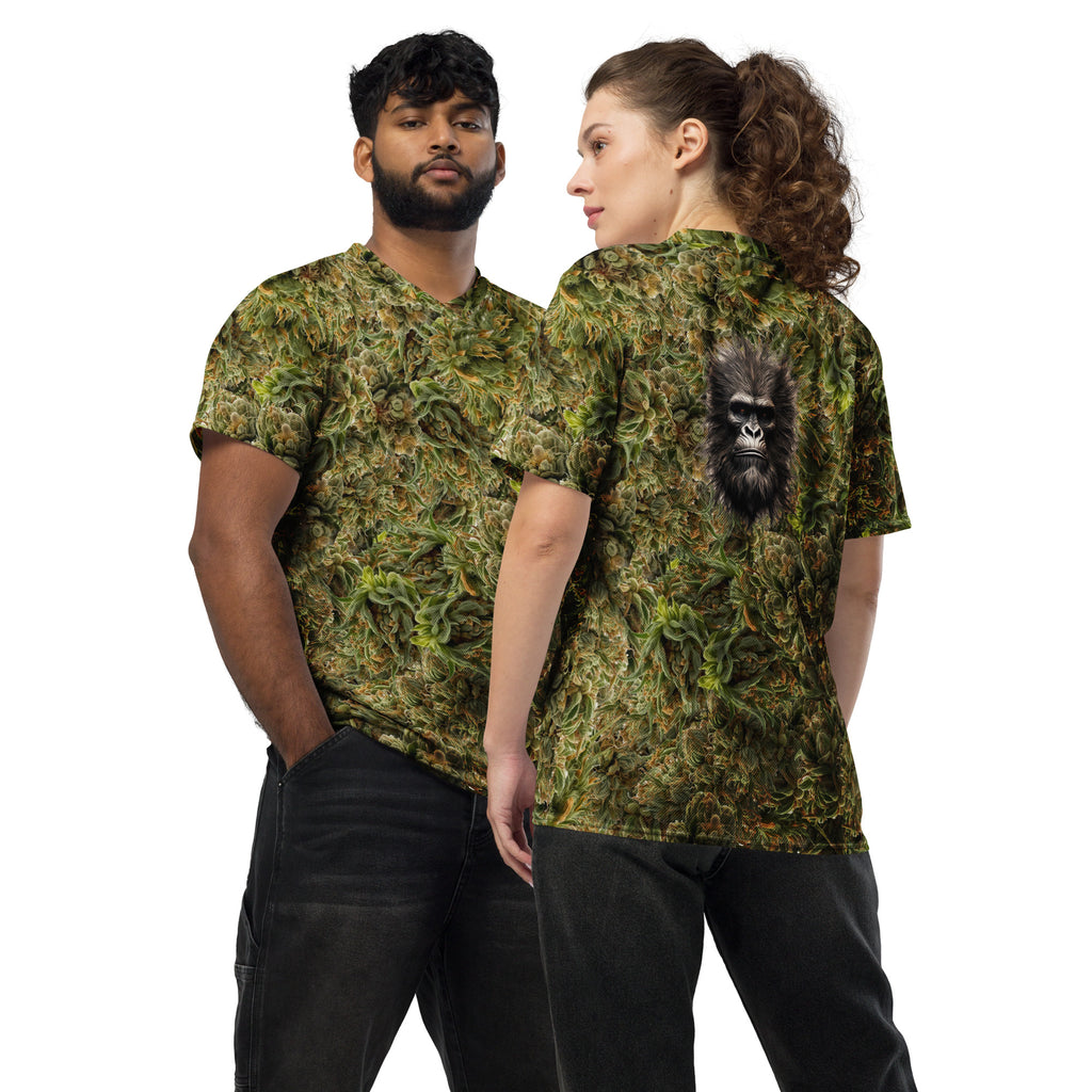 cannabis camo Recycled unisex sports jersey with Bigfoot face