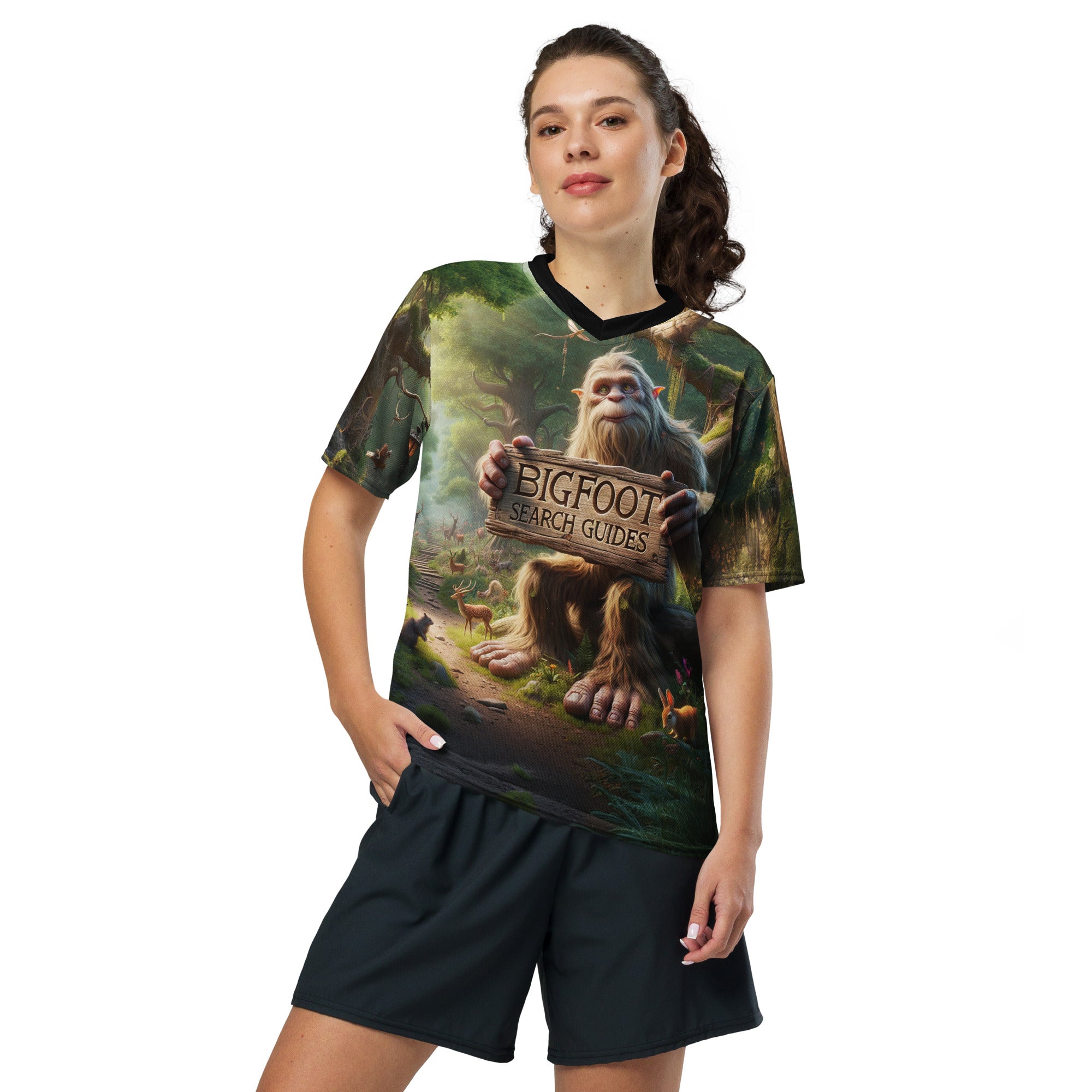 Bigfoot Search Guides in forest unisex sports jersey