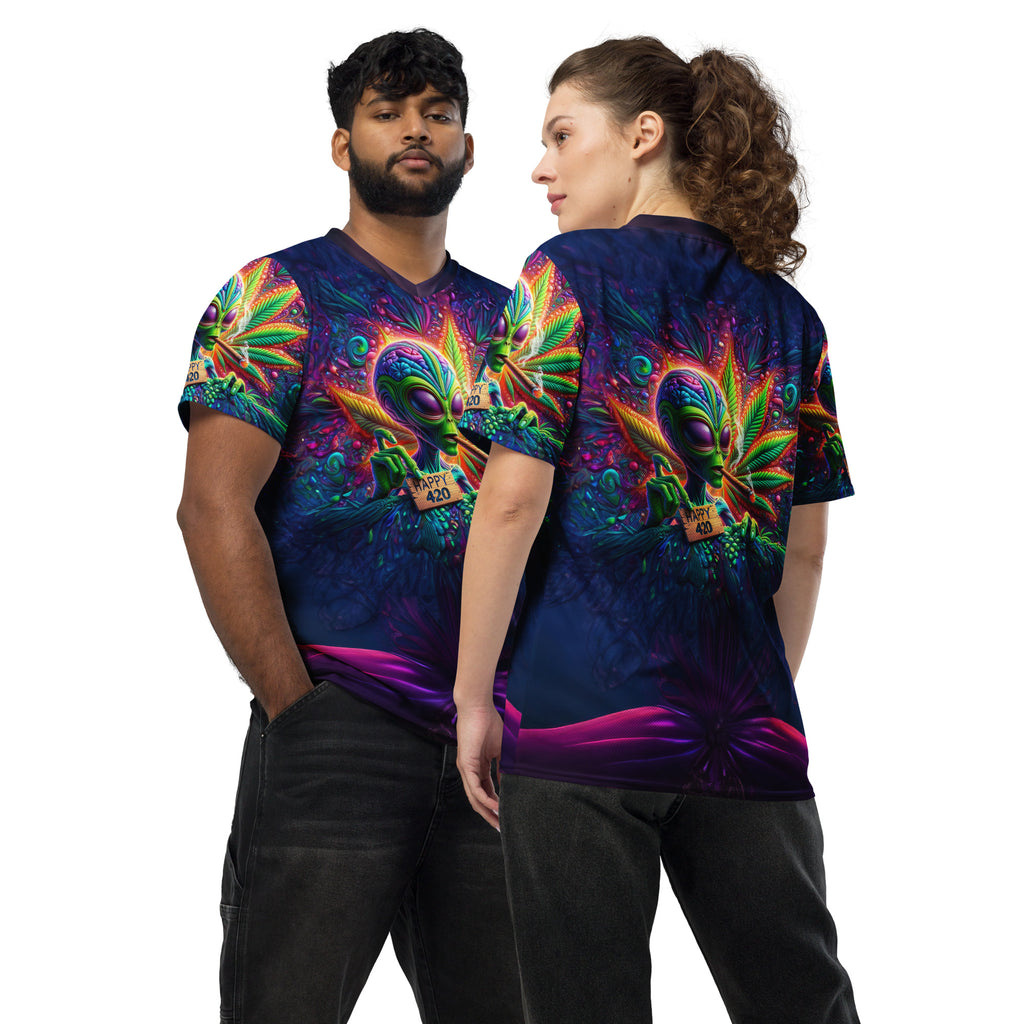 Alien Happy 420 unisex sports jersey