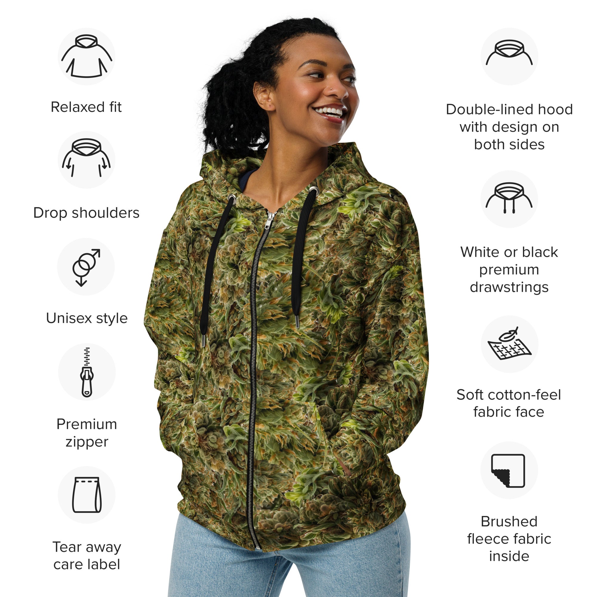 cannabis camo Unisex zip hoodie