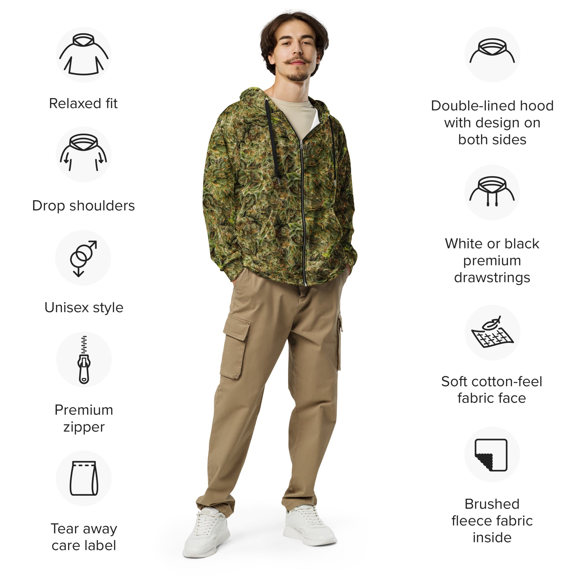 cannabis camo Unisex zip hoodie