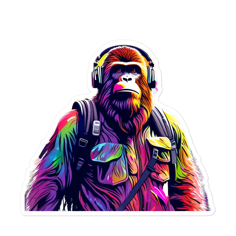 Bubble-free stickers Colorful Bigfoot with headphones