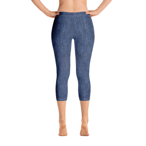 Dangerously Happy Stand together faux Jean Capri Leggings