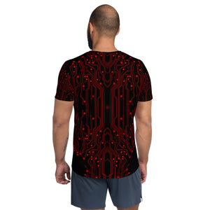 Black Red All Over Circuit Men's Athletic T-shirt