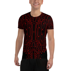 Black Red All Over Circuit Men's Athletic T-shirt