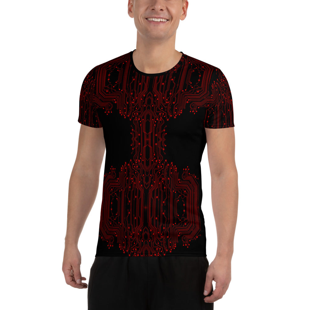 Black Red Inline Circuit Men's Athletic T-shirt