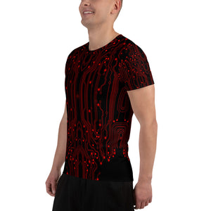 Black Red All Over Circuit Men's Athletic T-shirt