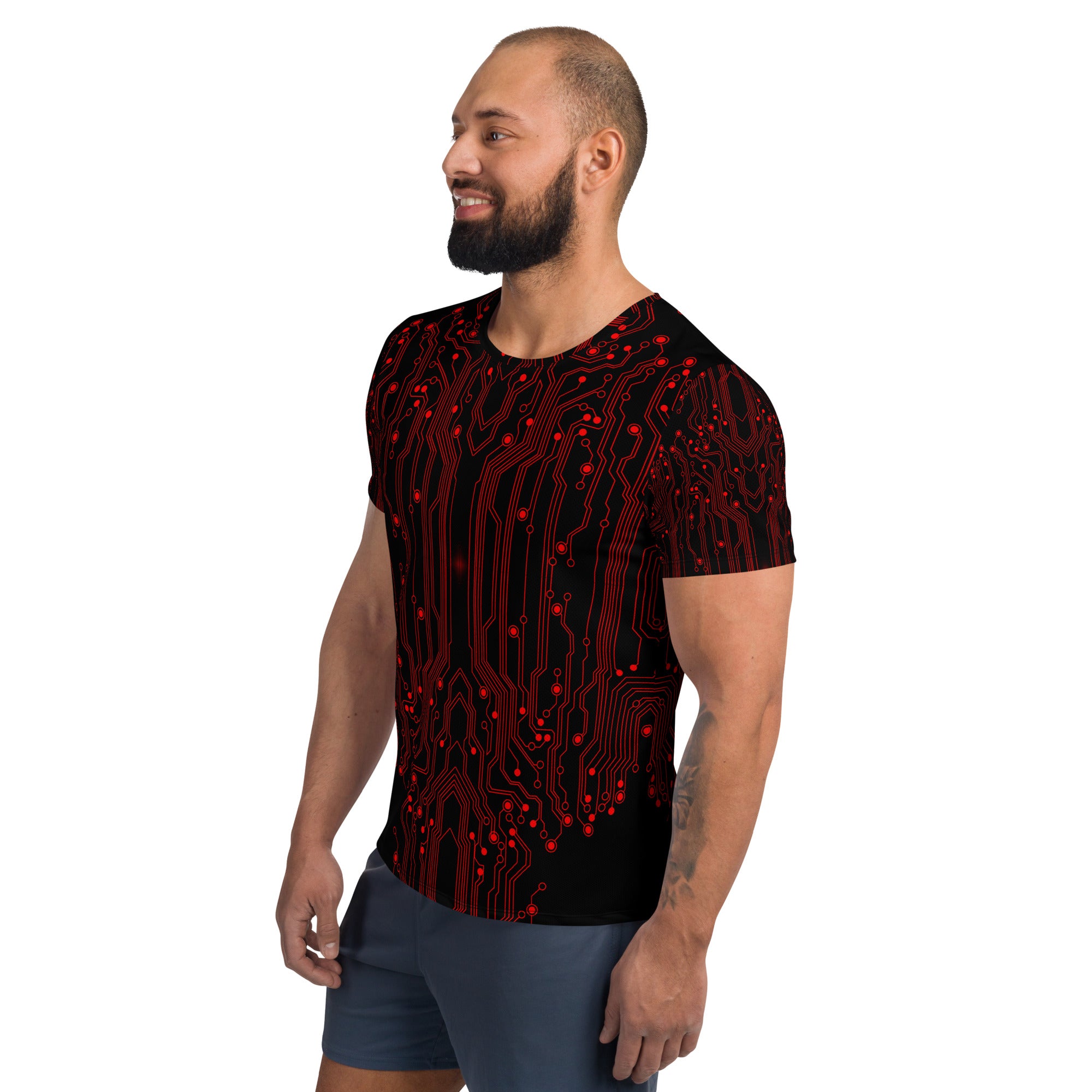 Black Red All Over Circuit Men's Athletic T-shirt