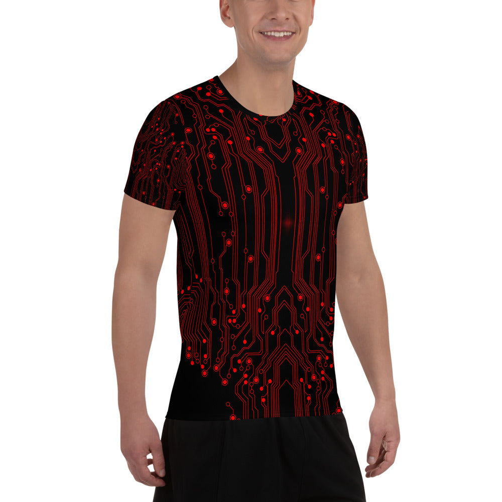 Black Red All Over Circuit Men's Athletic T-shirt