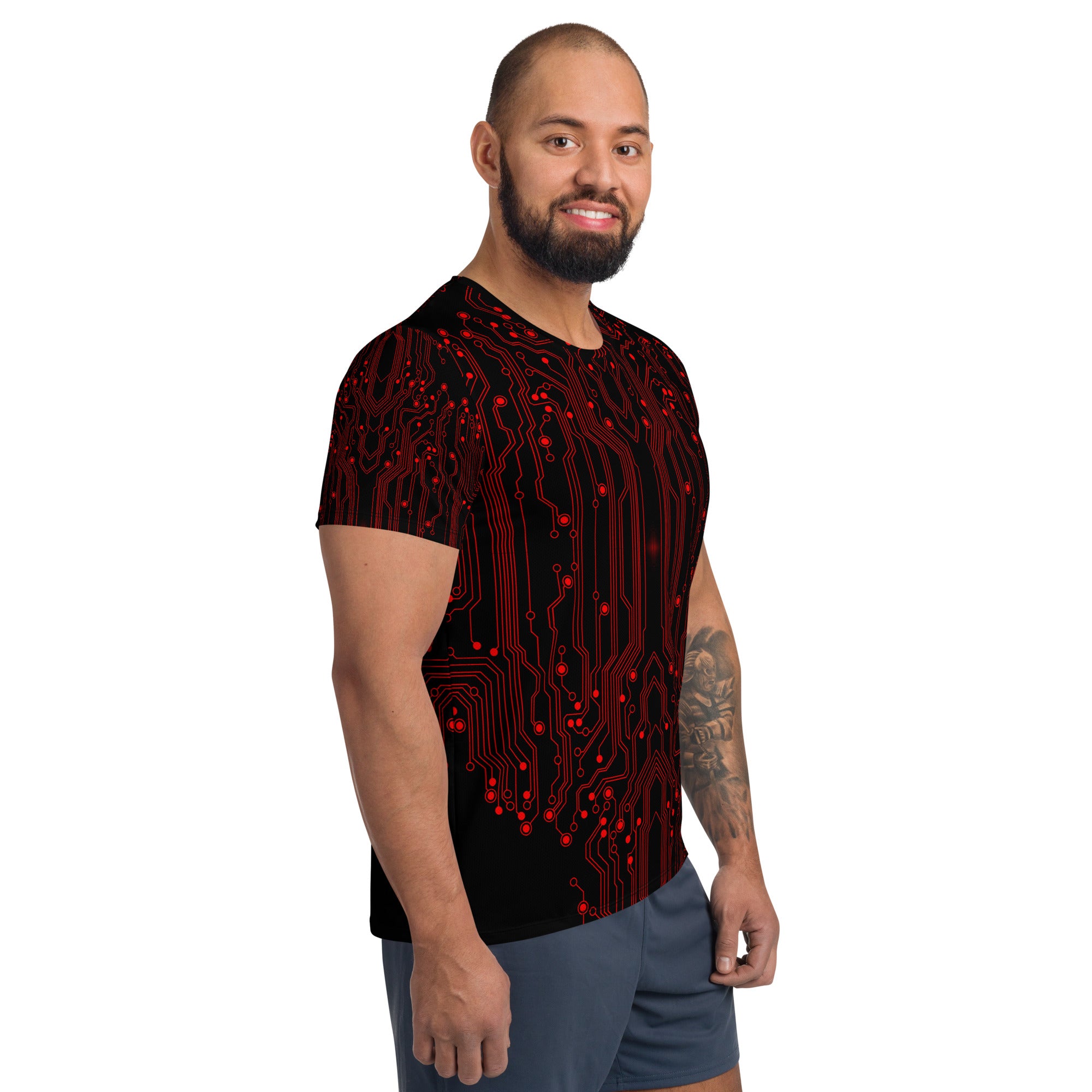 Black Red All Over Circuit Men's Athletic T-shirt