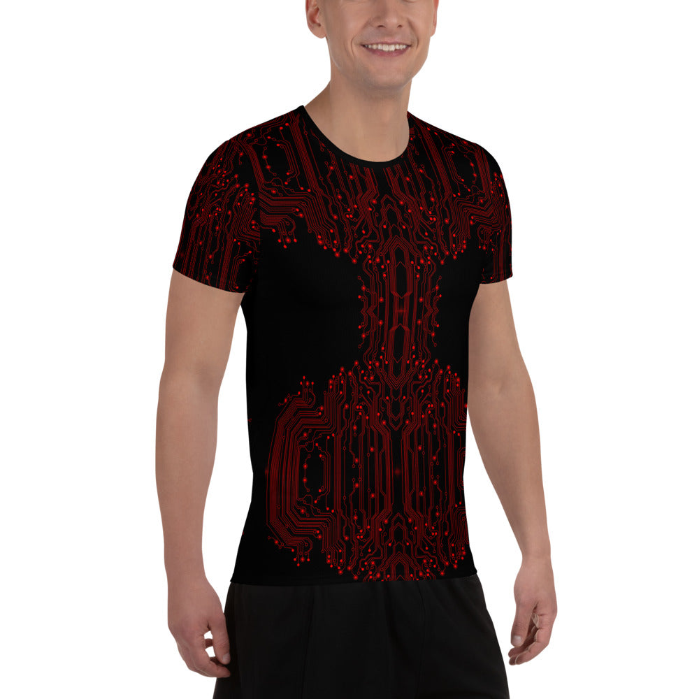 Black Red Inline Circuit Men's Athletic T-shirt