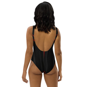 Be Dangerously Happy Black Red Armor One-Piece Swimsuit