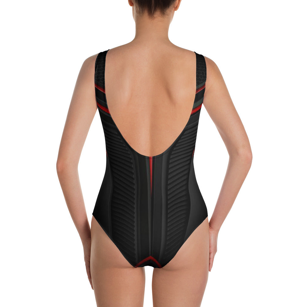 Be Dangerously Happy Black Red Armor One-Piece Swimsuit