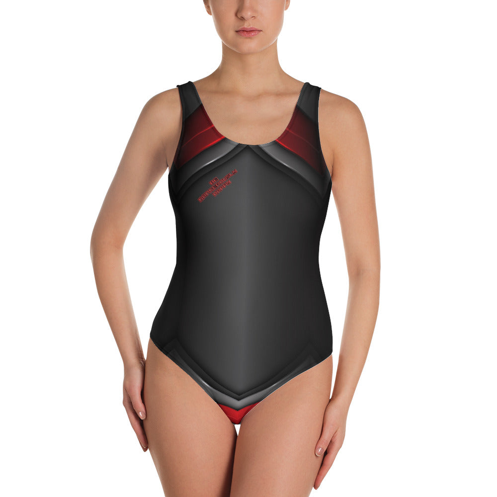 Be Dangerously Happy Black Red Armor 3 One-Piece Swimsuit