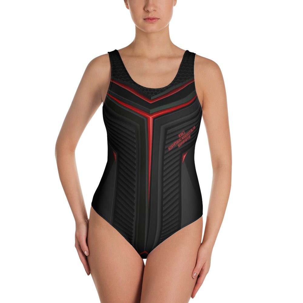 Be Dangerously Happy Black Red Armor One-Piece Swimsuit