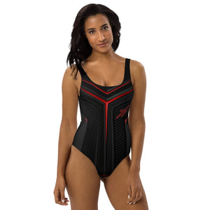 Be Dangerously Happy Black Red Armor One-Piece Swimsuit