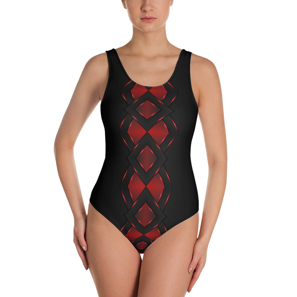 Be Dangerously Happy Black Red Armor 4 One-Piece Swimsuit