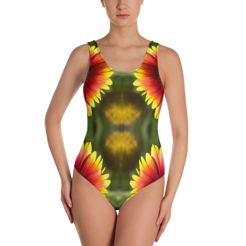 Yellow Flower One-Piece Swimsuit