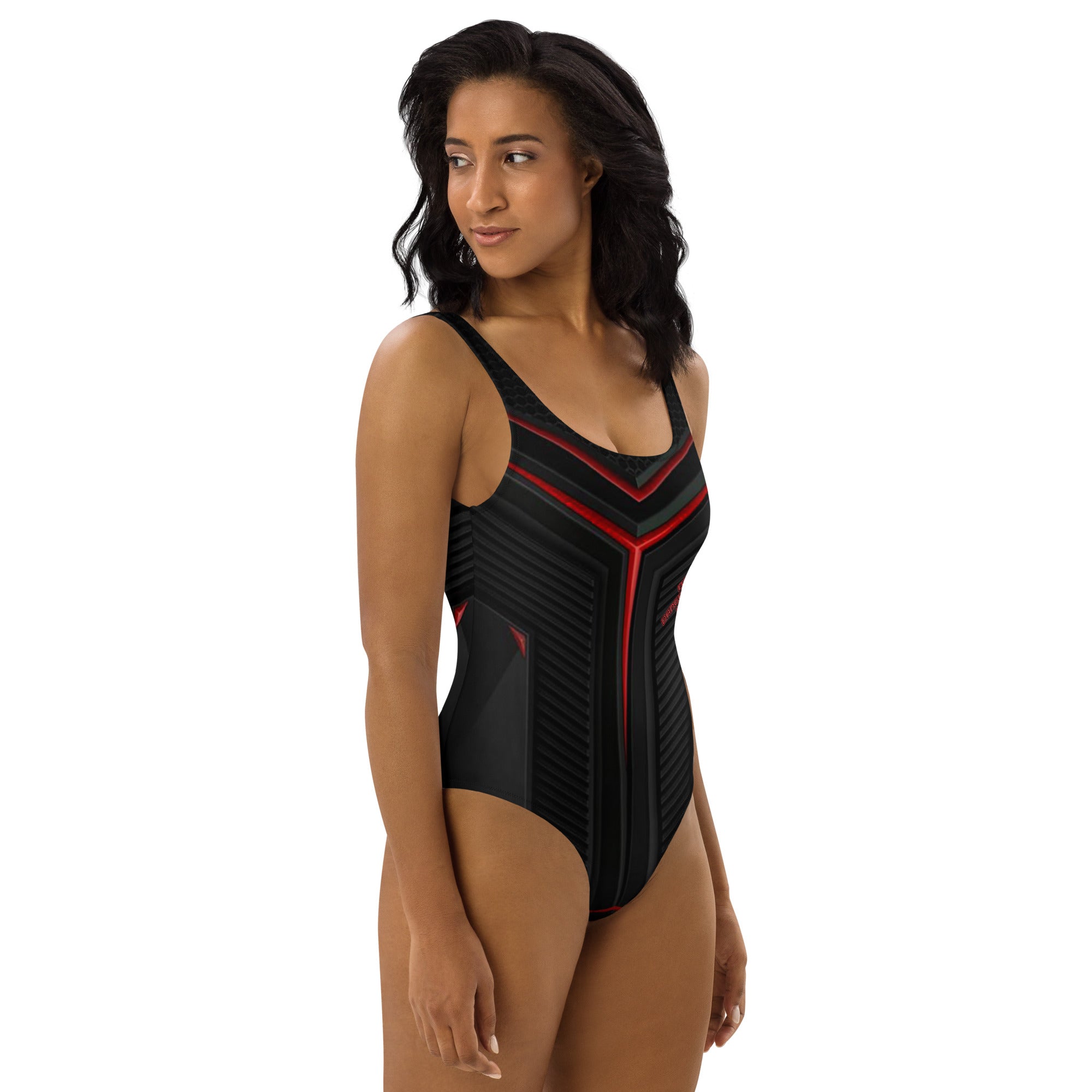 Be Dangerously Happy Black Red Armor One-Piece Swimsuit