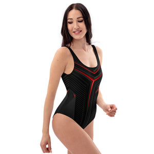 Be Dangerously Happy Black Red Armor One-Piece Swimsuit