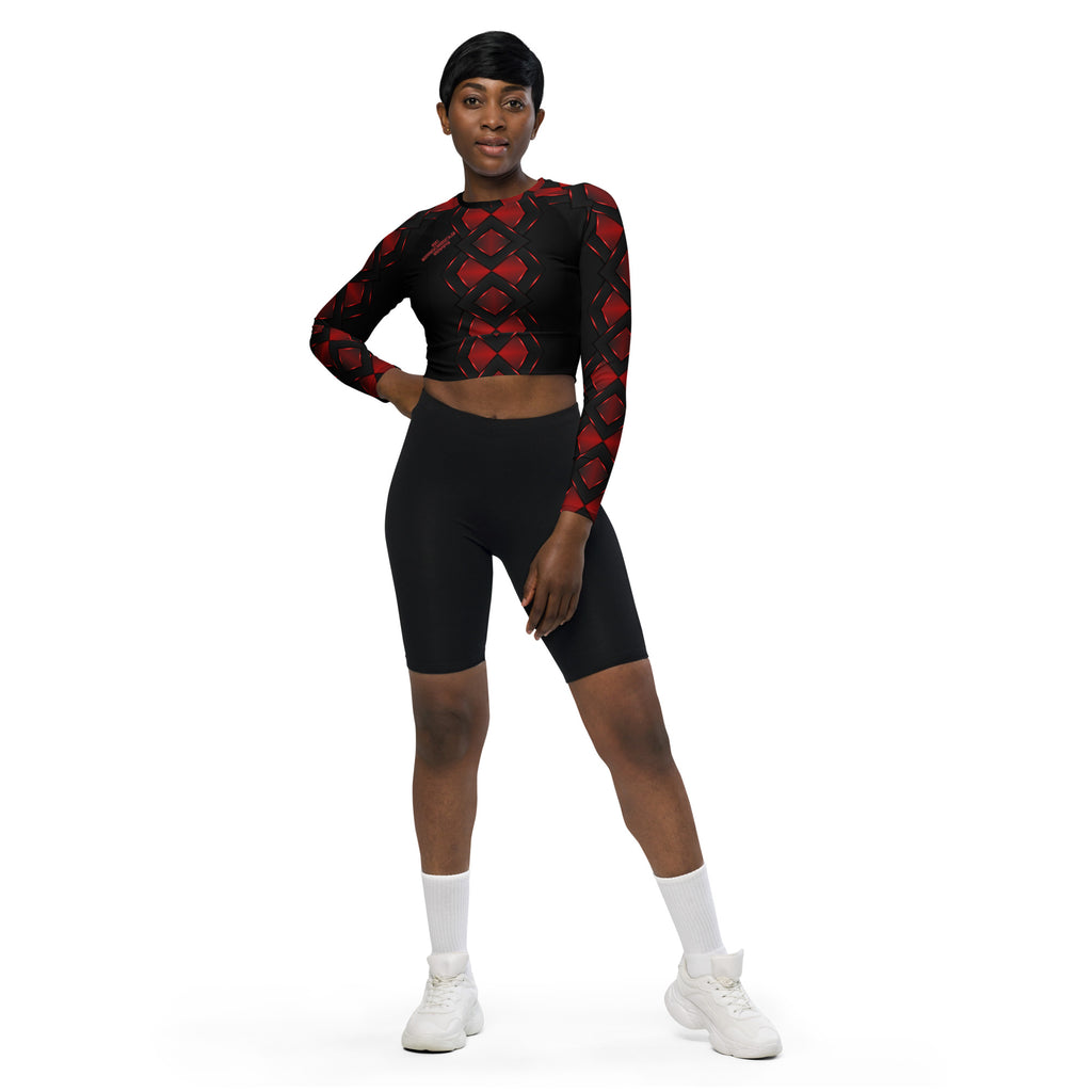 Be Dangerously Happy Black Red Armor 4 Recycled long-sleeve crop top