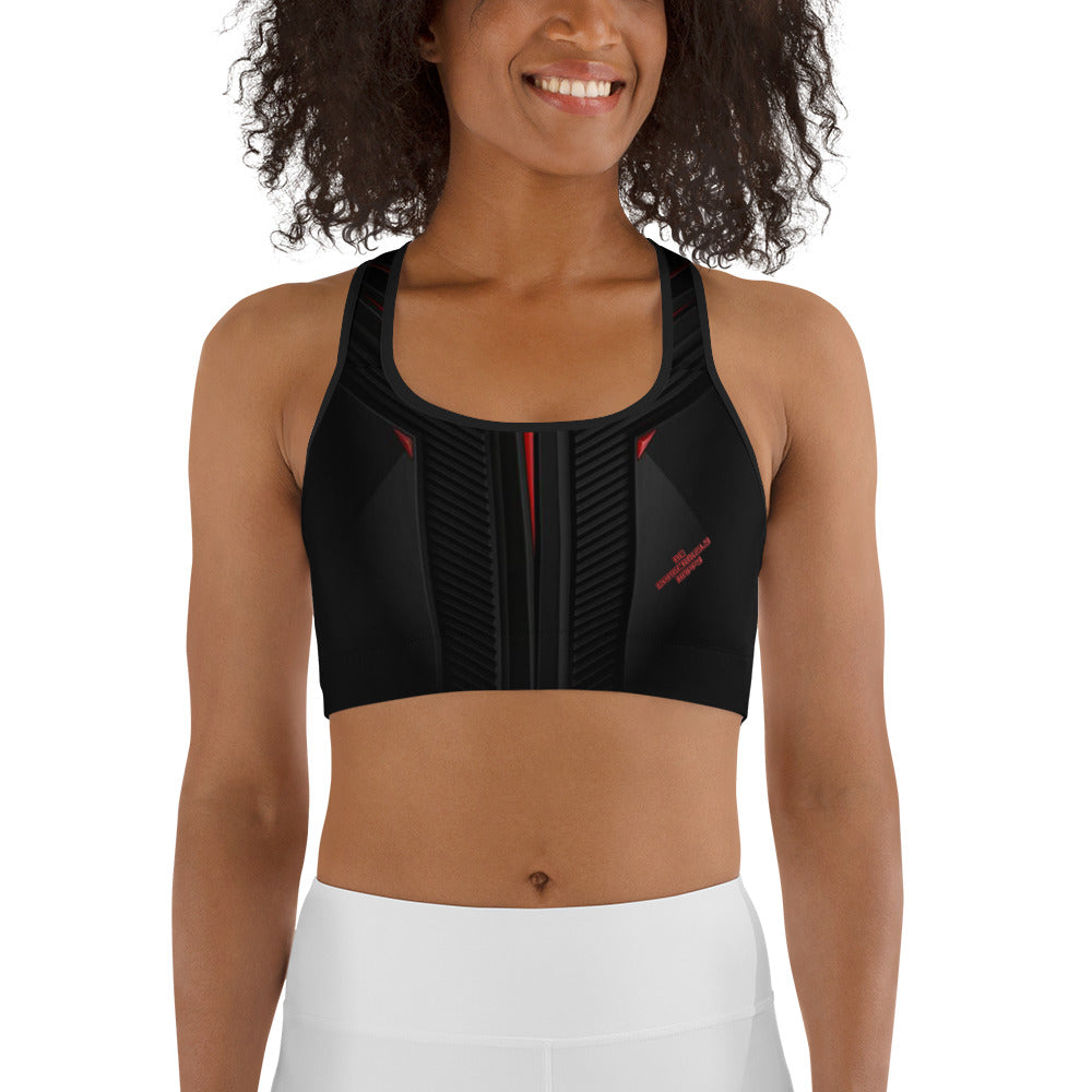 Be Dangerously Happy Black Red Armor Sports bra