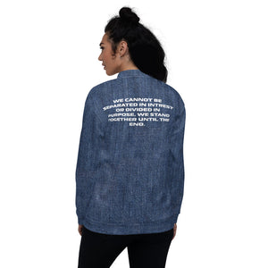 Dangerously Happy Stand together faux Jean Unisex Bomber Jacket