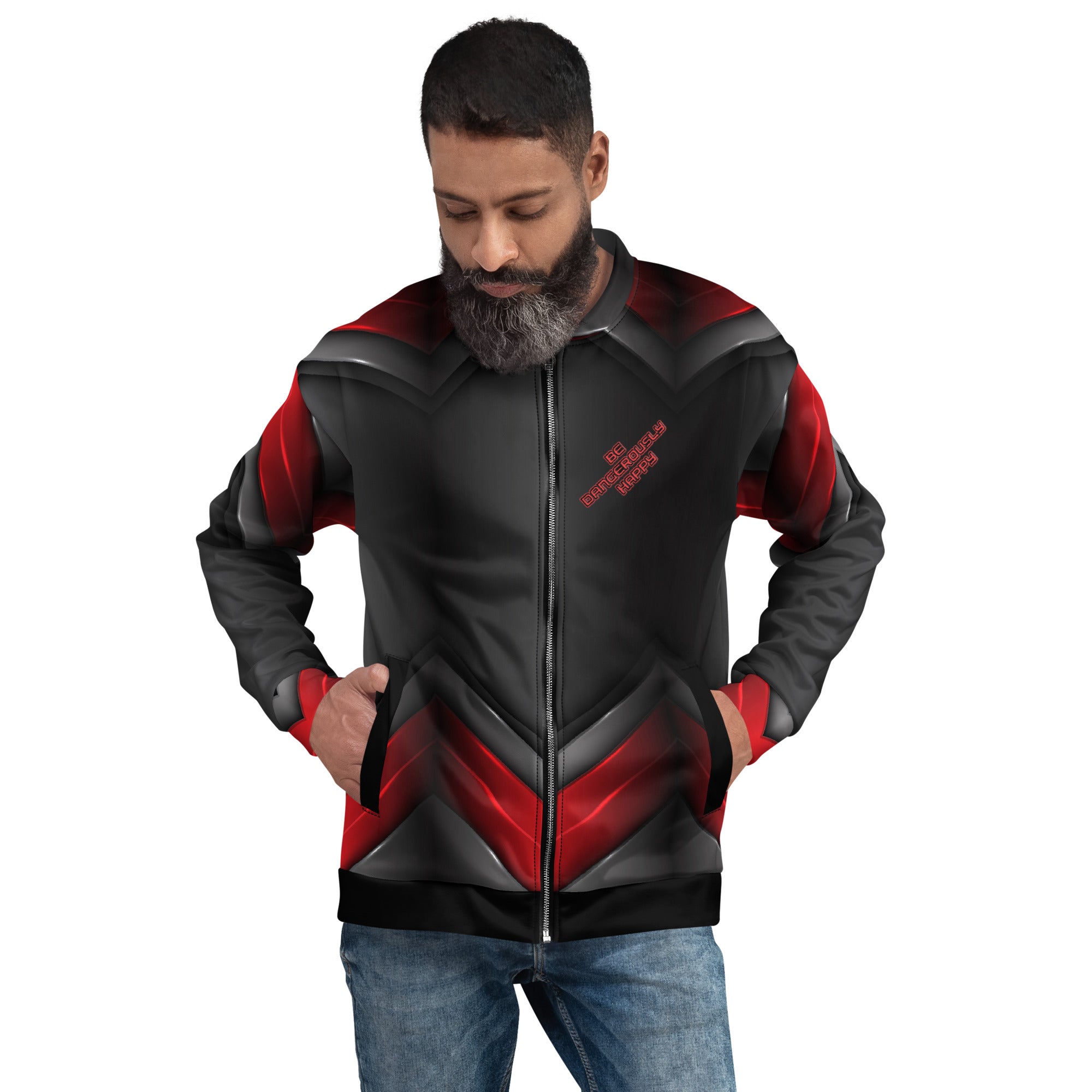 Be Dangerously Happy Black Red Armor 3 Unisex Bomber Jacket