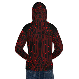 Black Red All Over Circuit Unisex Hoodie