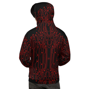 Black Red All Over Circuit Unisex Hoodie