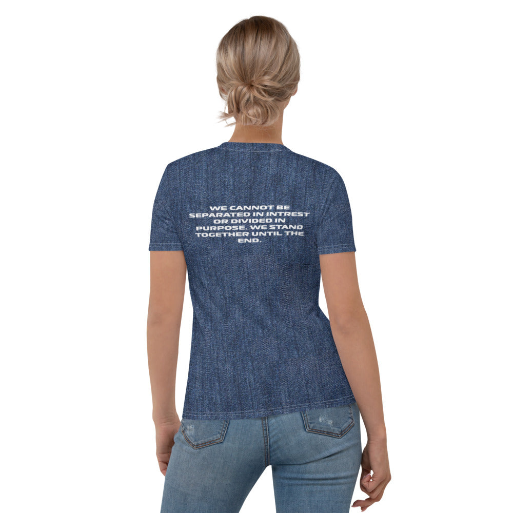 Dangerously Happy Stand together faux Jean Women's T-shirt