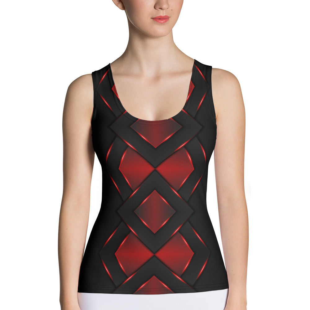 Black Red Checkered Armor Sublimation Cut & Sew Tank Top