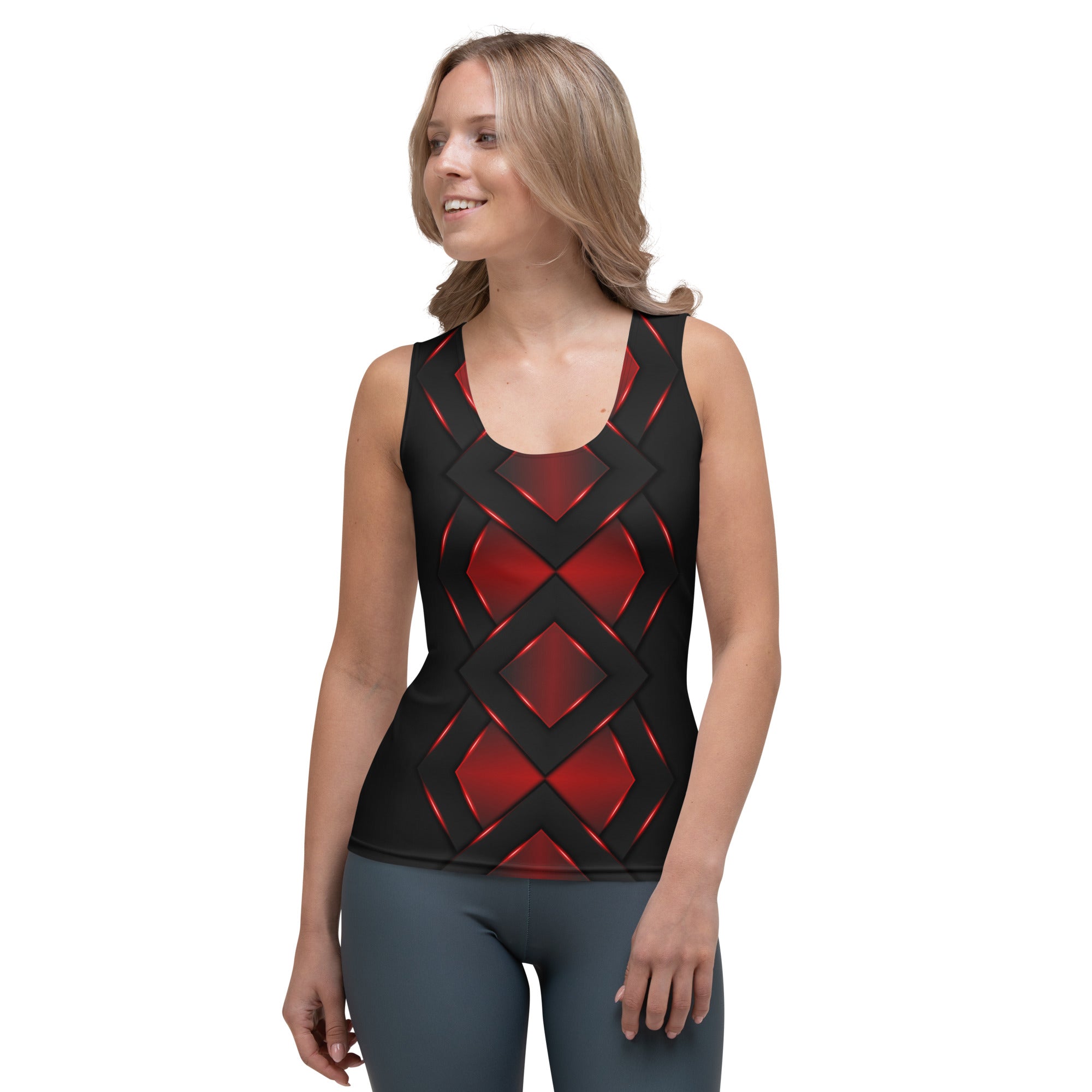 Black Red Checkered Armor Sublimation Cut & Sew Tank Top